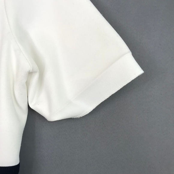 Vince Camuto Dress 8 Ivory Blue Sheath Colorblock V Neck Short Sleeve Scuba FLAW - Picture 13 of 14